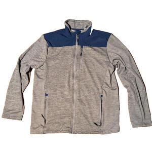 ORVIS Mens M Fleece Bonded Jacket Gray Blue Full Zip Pockets Mesh Outdoor